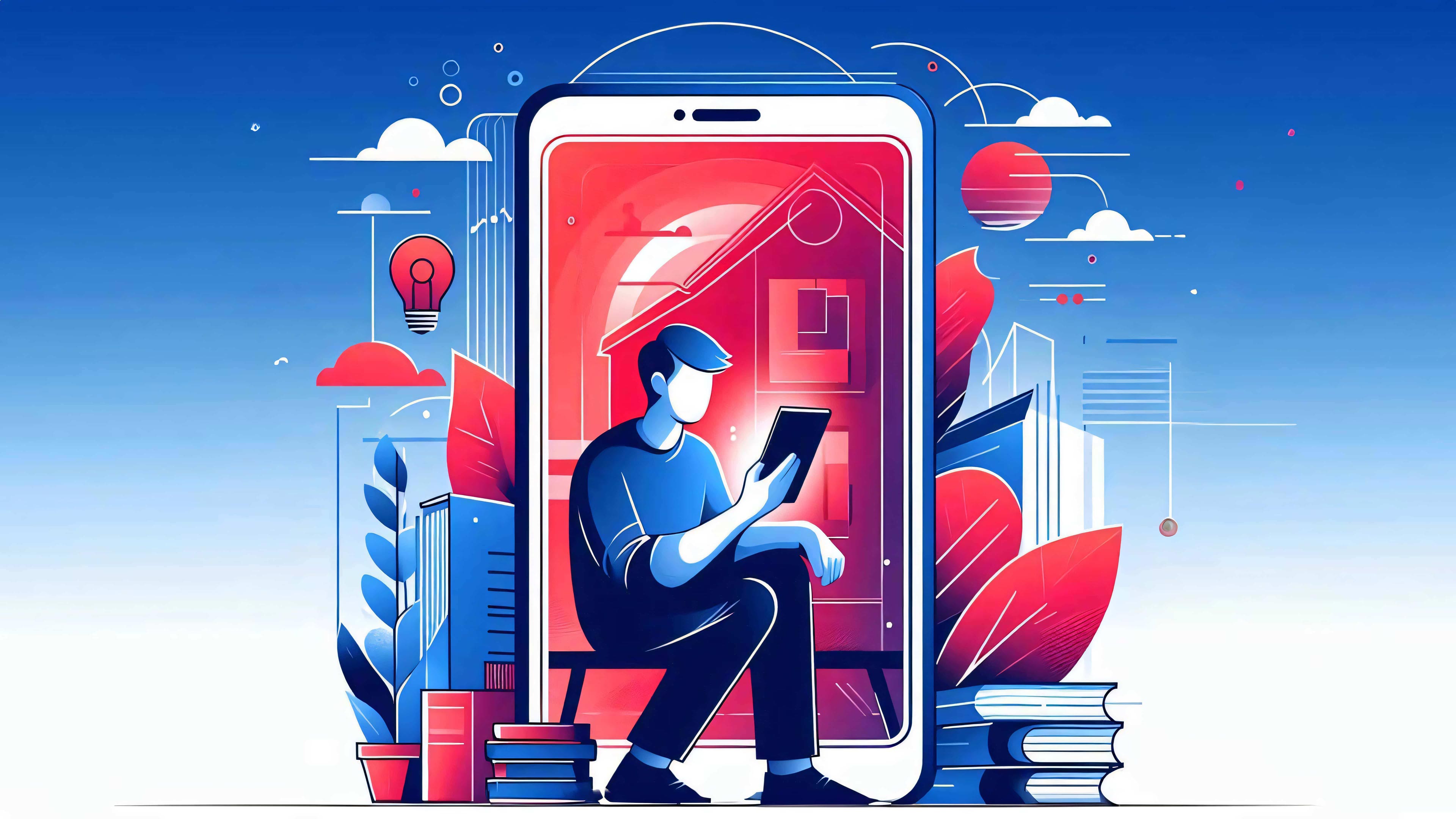 Illustration of a person reading from his mobile